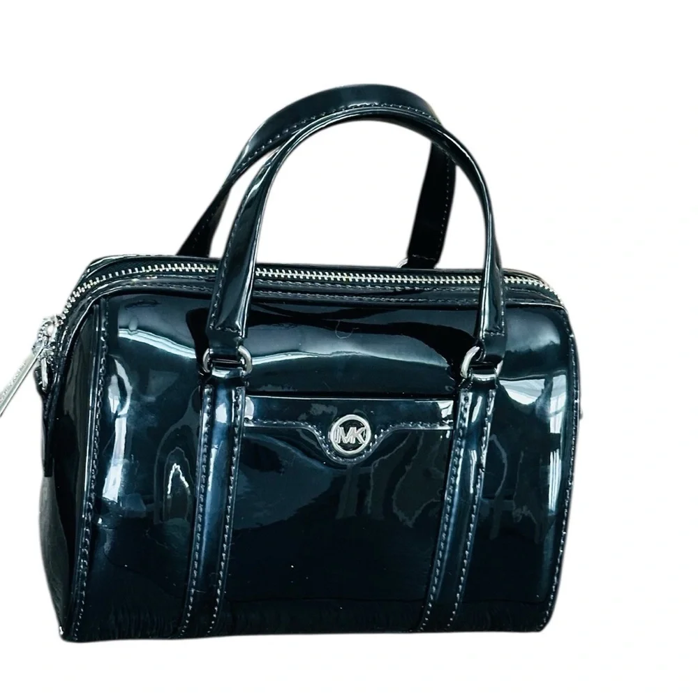 Michael Kors Jet Set small black patent duffel crossbody bag $328 NWT